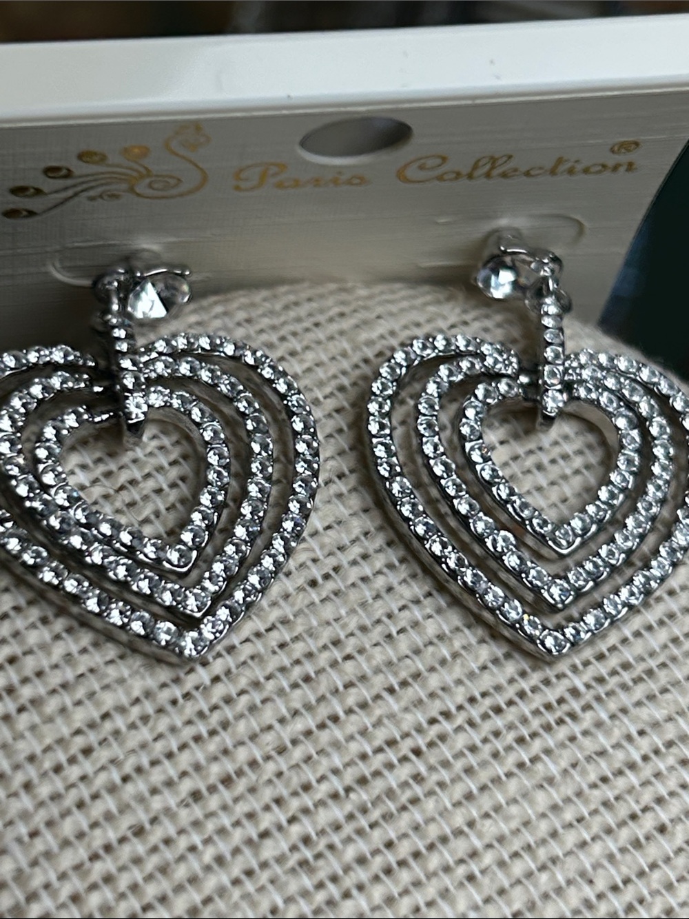 Silver Crystal Heart Drop Earrings
